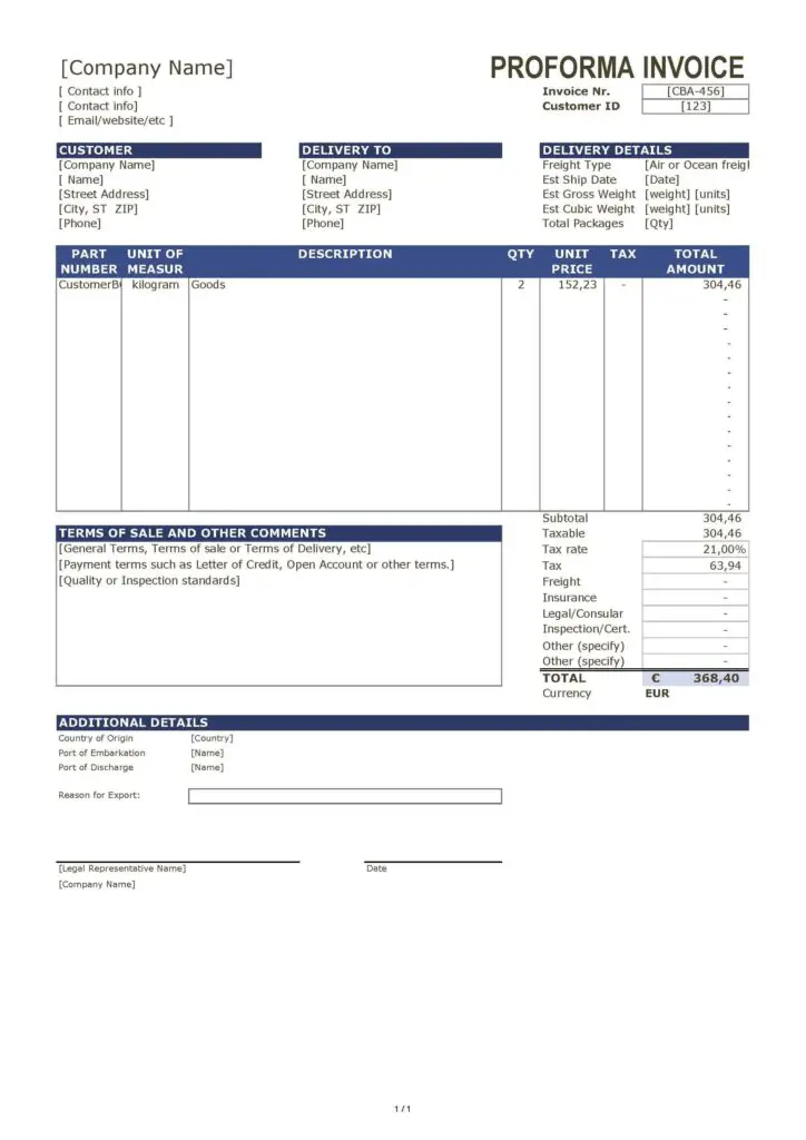 pro forma invoice template